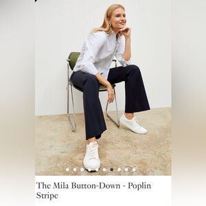 MM Lafleur Mila white blue stripe cotton poplin button down